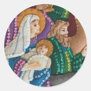 Christmas Nativity Handmade Felt Stitch Classic Round Sticker