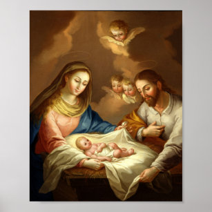 Christmas Nativity Holy Family Angels Manger Poster