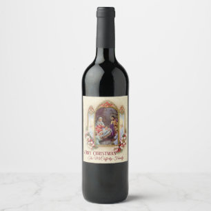 Christmas Nativity Holy Family Holly Berries Wine Label
