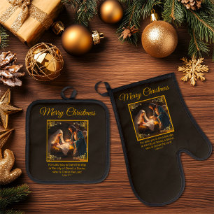 Christmas Nativity Holy Family Religious Oven Mitt & Pot Holder Set