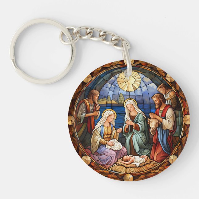 Christmas Nativity Illustration Key Ring (Front)