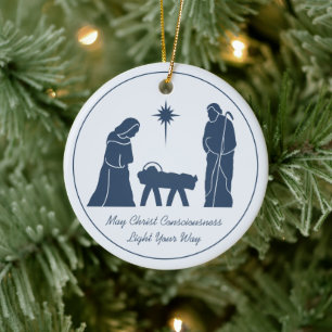 Christmas Nativity Inspirational Saying Blue Ceramic Tree Decoration