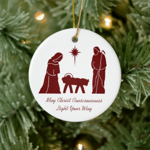 Christmas Nativity Inspirational Saying Dark Red Ceramic Tree Decoration