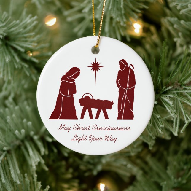 Christmas Nativity Inspirational Saying Dark Red Ceramic Tree Decoration (Tree)