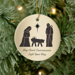 Christmas Nativity Inspirational Saying Gold  Ceramic Tree Decoration