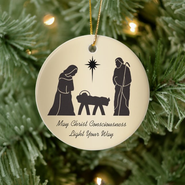 Christmas Nativity Inspirational Saying Gold  Ceramic Tree Decoration (Tree)