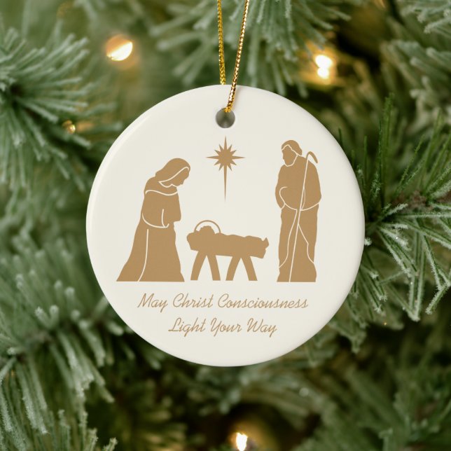 Christmas Nativity Inspirational Saying Gold Cream Ceramic Tree Decoration (Tree)