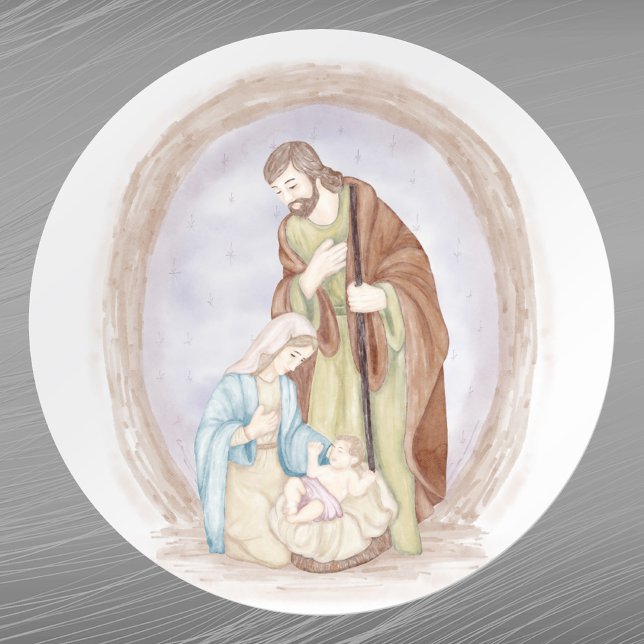 Christmas Nativity Jesus Mary Joseph Watercolor Classic Round Sticker (Creator Uploaded)
