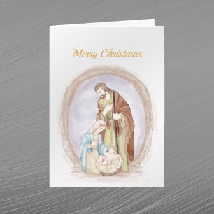 Christmas Nativity Jesus Mary Joseph Watercolor Holiday Card