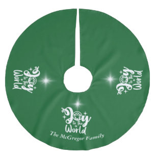 Christmas Nativity Joy to the World Green & White Brushed Polyester Tree Skirt