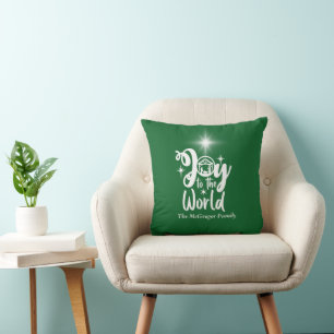 Christmas Nativity Joy to the World Green & White Cushion