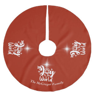 Christmas Nativity Joy to the World Red & White Brushed Polyester Tree Skirt