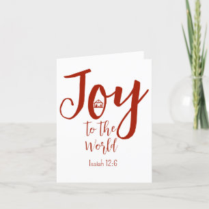 Christmas Nativity Joy to the World Red & White Holiday Card