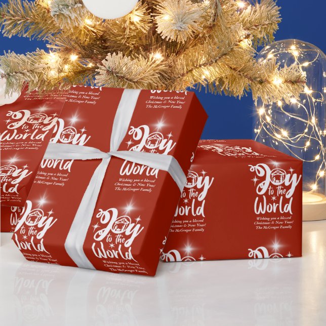 Christmas Nativity Joy to the World Red & White Wrapping Paper (Holidays)