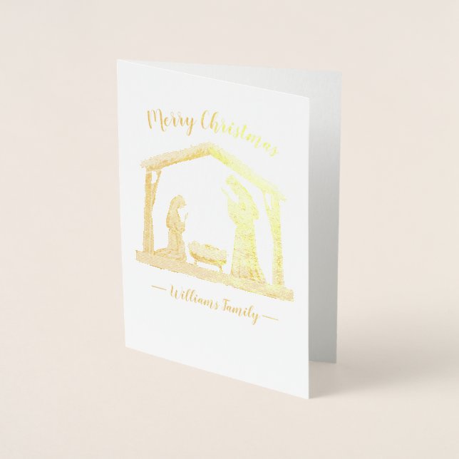 Christmas Nativity Manger Family Name Foil Card (Front)