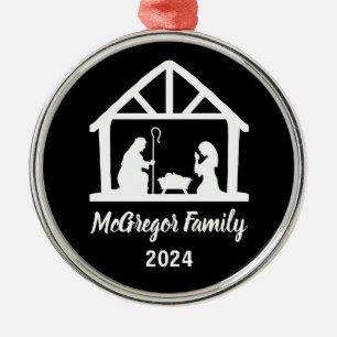 Christmas Nativity Manger Family Name & Year Metal Tree Decoration