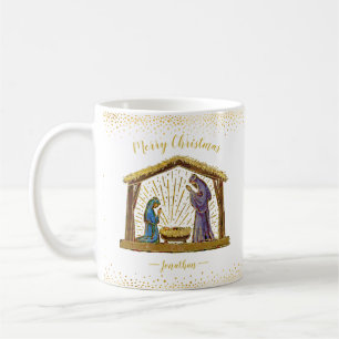 Christmas Nativity Manger Gold Typography Coffee Mug