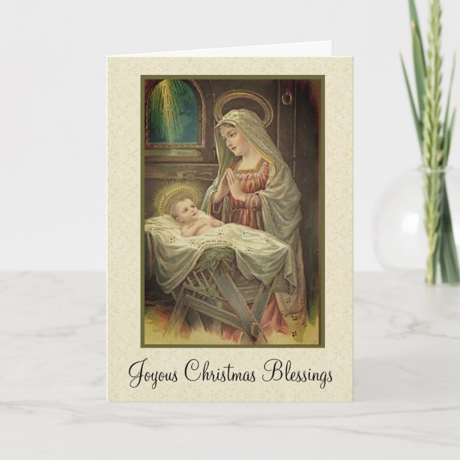 Christmas Nativity Mary Jesus in Manger Holiday Card (Front)