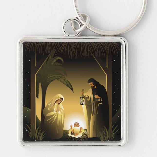 Christmas Nativity Mary, Joseph and Baby Jesus Key Ring (Front)