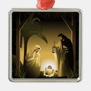Christmas Nativity Mary, Joseph and Baby Jesus Metal Tree Decoration