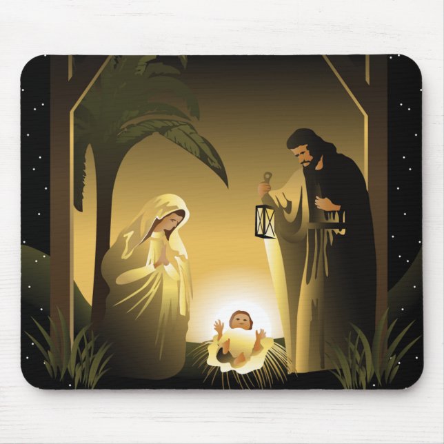 Christmas Nativity Mary, Joseph and Baby Jesus Mouse Mat (Front)