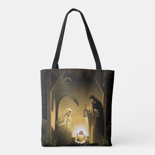Christmas Nativity Mary, Joseph and Baby Jesus Tote Bag (Back)