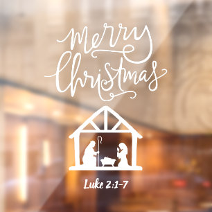 Christmas Nativity Merry Christmas White Window Cling