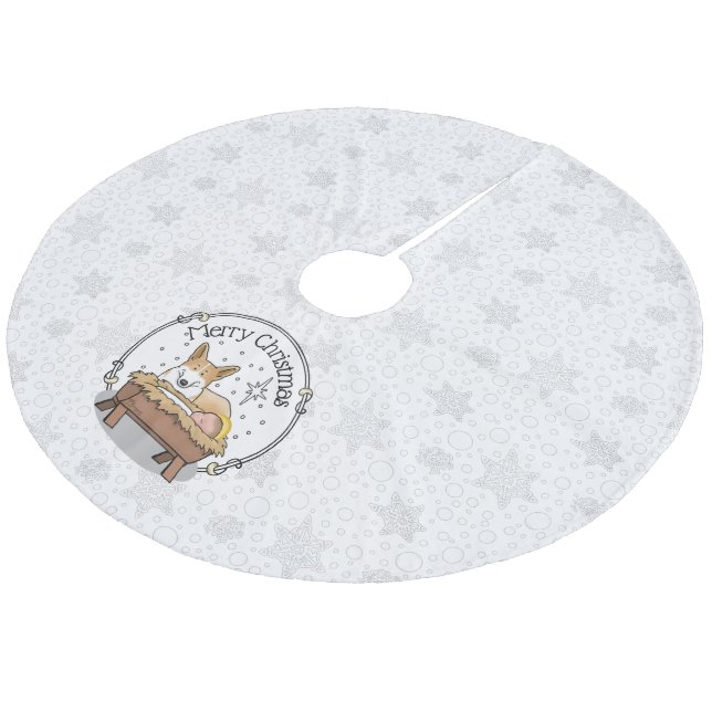 Christmas Nativity Pembroke Welsh Corgi (red1) Fun Fleece Tree Skirt (Angled)