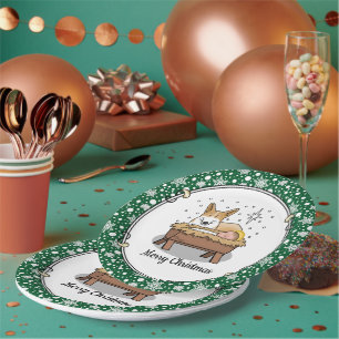 Christmas Nativity Pembroke Welsh Corgi (red1) Fun Paper Plate