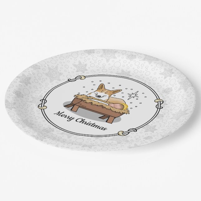 Christmas Nativity Pembroke Welsh Corgi (red1) Fun Paper Plate (Angled)