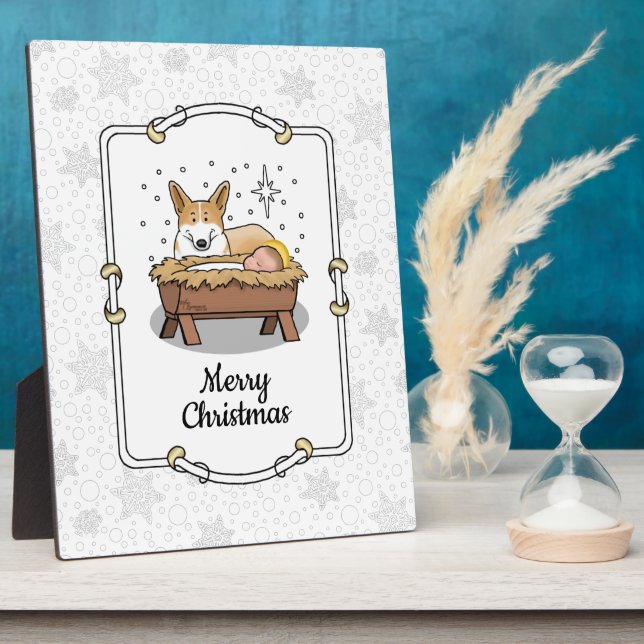 Christmas Nativity Pembroke Welsh Corgi (red1) Fun Plaque (Side)