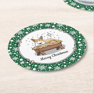 Christmas Nativity Pembroke Welsh Corgi (red1) Fun Round Paper Coaster
