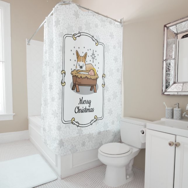 Christmas Nativity Pembroke Welsh Corgi (red1) Fun Shower Curtain (In Situ)