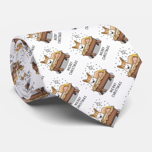 Christmas Nativity Pembroke Welsh Corgi (red1) Fun Tie (Rolled)