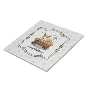 Christmas Nativity Pembroke Welsh Corgi (red1) Fun Tile