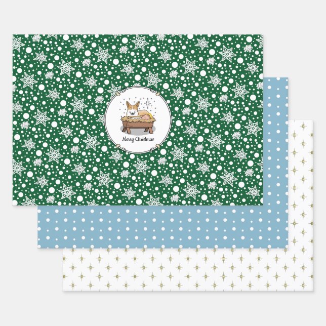 Christmas Nativity Pembroke Welsh Corgi (red1) Fun Wrapping Paper Sheet (Set)