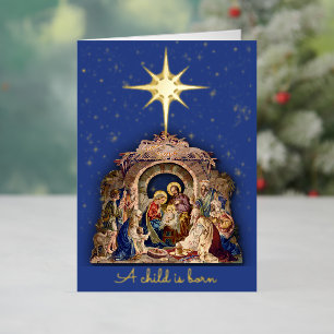 Christmas Nativity Religious Custom Signature Gold Foil Holiday Card