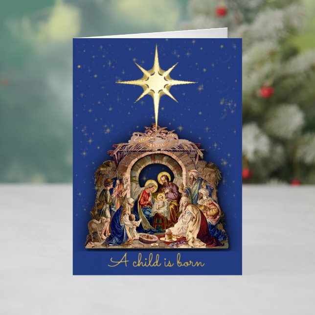 Christmas Nativity Religious Custom Signature Gold Foil Holiday Card (Holiday In Situ)