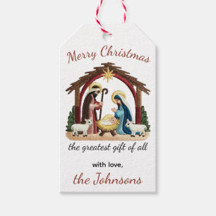 Christmas Nativity Religious faux embroidery Gift Tags