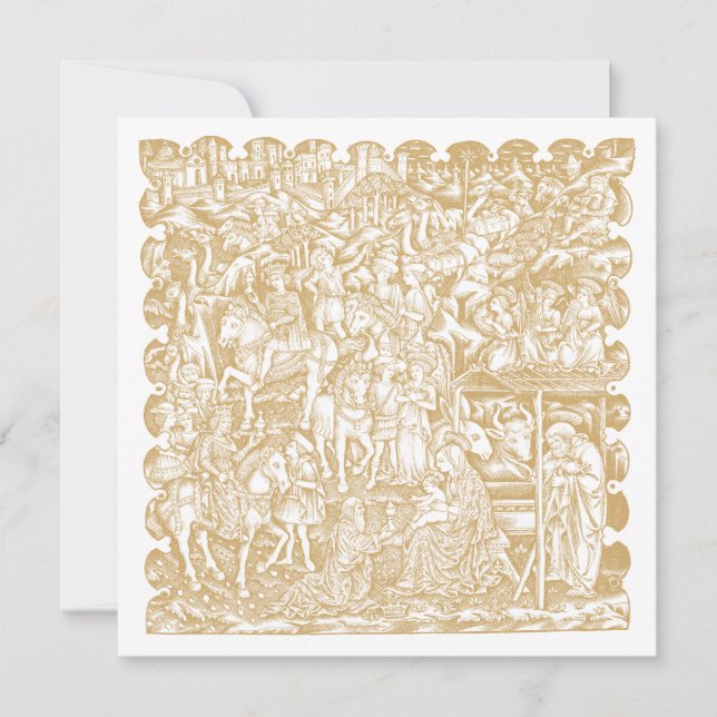 Christmas Nativity Renaissance Era Woodcut Holiday Card (Front)