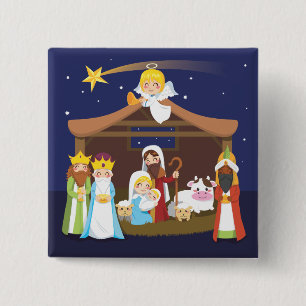Christmas Nativity Scene 15 Cm Square Badge