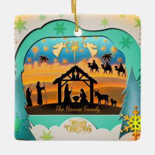 Christmas Nativity Scene 3D Religious Holiday Ceramic Ornament