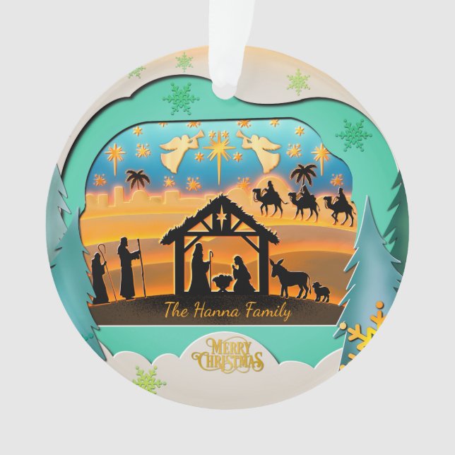 Christmas Nativity Scene 3D | Religious Holiday  Ornament (Front)