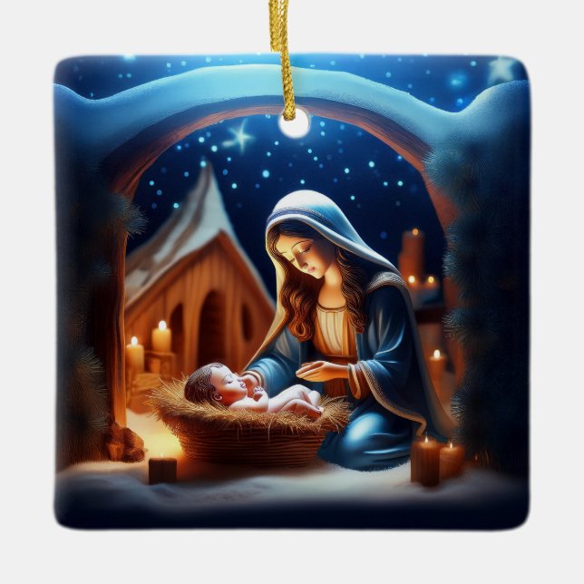 Christmas nativity scene ceramic ornament (Front)