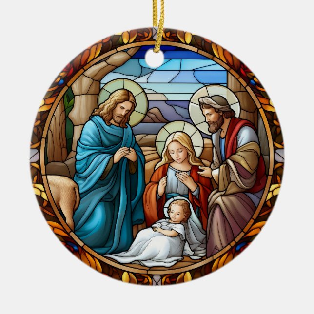 Christmas Nativity Scene Ceramic Tree Decoration (Front)