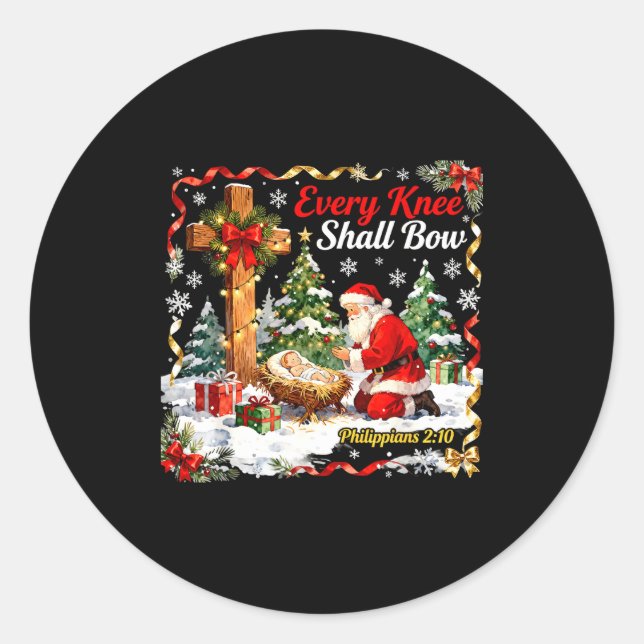 Christmas Nativity Scene Every Knee Shall Bow Sant Classic Round Sticker (Front)
