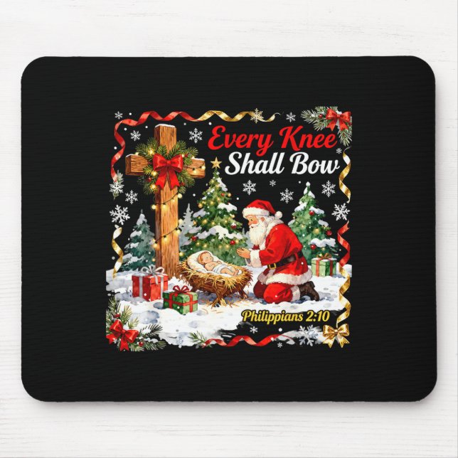 Christmas Nativity Scene Every Knee Shall Bow Sant Mouse Mat (Front)