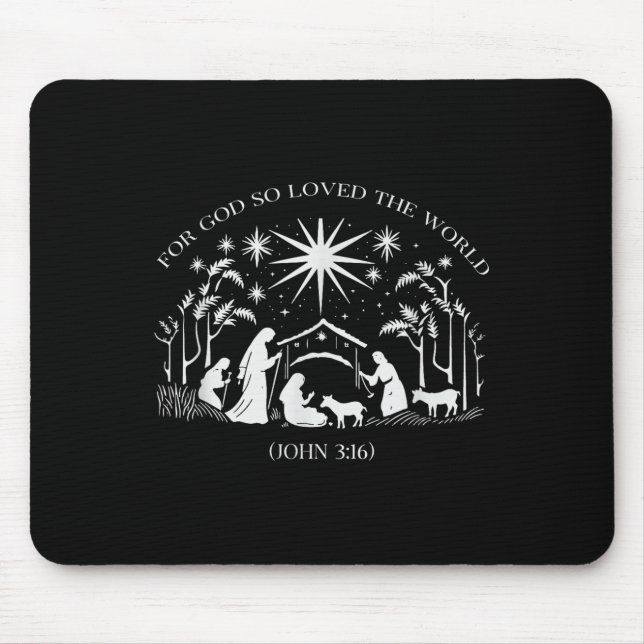Christmas Nativity Scene For God So Loved The Worl Mouse Mat (Front)