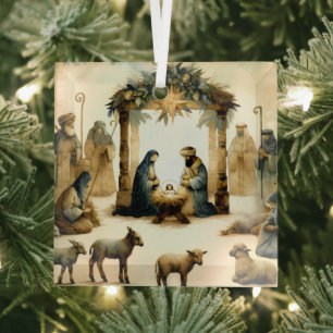 Christmas Nativity Scene Glass Tree Decoration