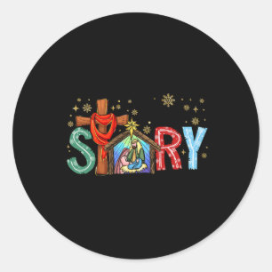 Christmas Nativity Scene Jesus Cross True Story Xm Classic Round Sticker